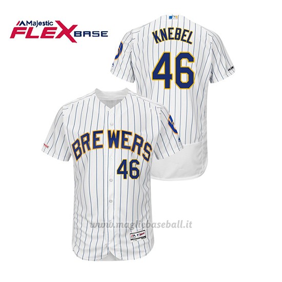 Maglia Baseball Uomo Milwaukee Brewers Corey Knebel 150th Aniversario Patch Autentico Flex Base Bianco Blu